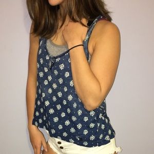 Floral pattern navy blue high low tank top